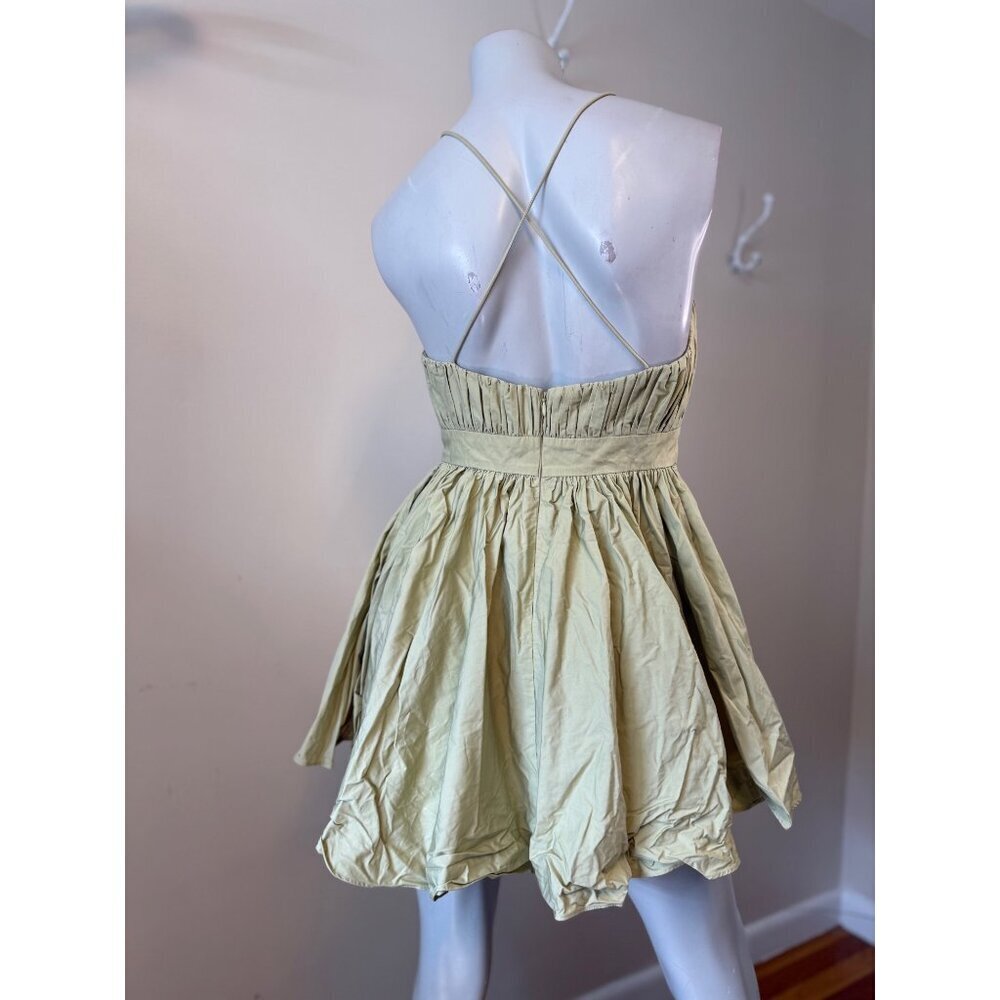 Asos Design Cotton Structured Mini Dress With Corset Detail In Light Green Sz 8 - Picture 12 of 12